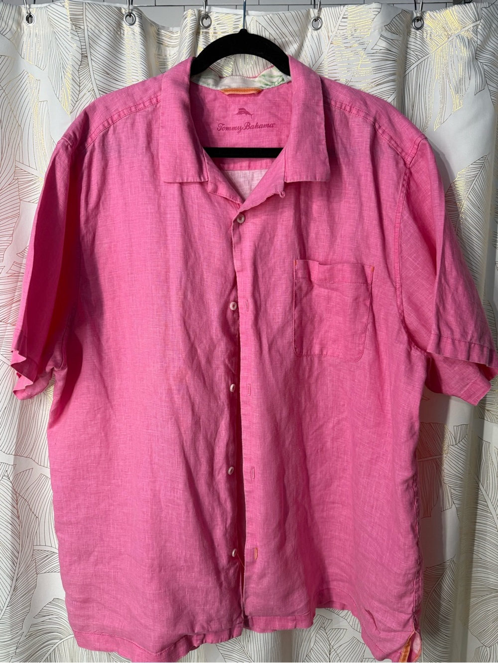Tommy Bahama Bright Pink Short-Sleeve Linen Camp Shirt